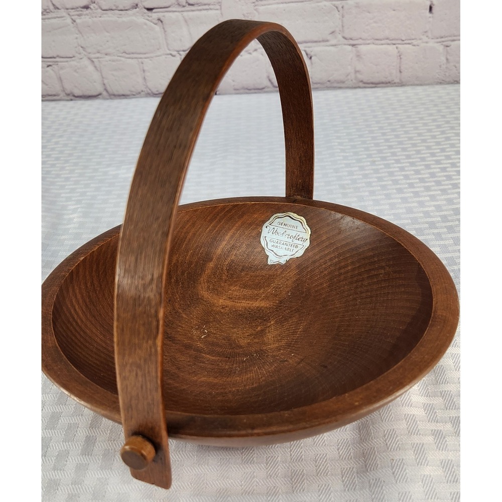 Woodcroftery Hand Carved Wood Bowl with‎ Handle & Side Pegs- Fruit, Bread Decor